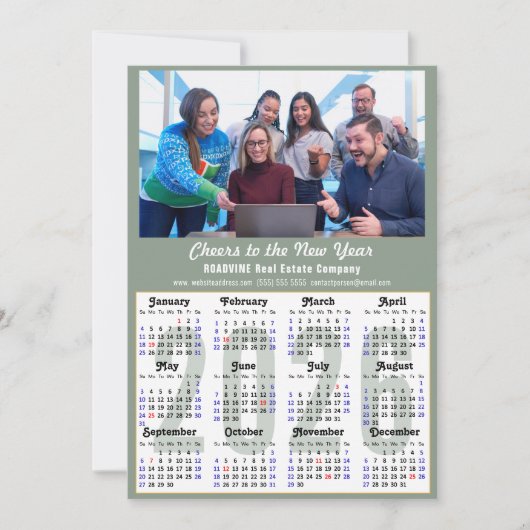 Moderne Sage Green 2025 Kalender Zakelijke Foto Feestdagenkaart (Voorkant)