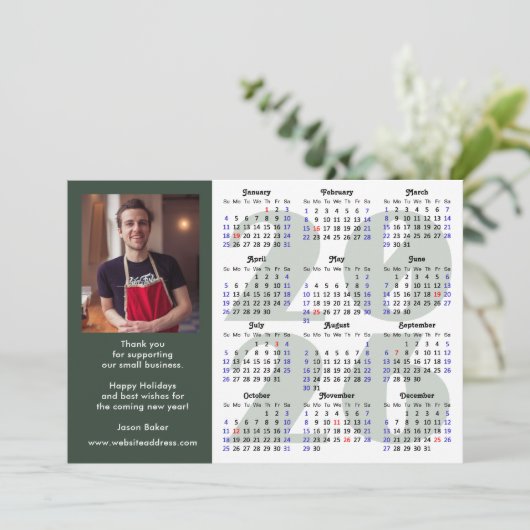 Moderne Sage Green 2025 Kalender Zakelijke Foto Feestdagenkaart (Staand voorkant)