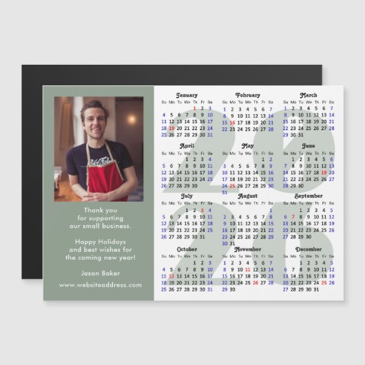 Moderne Sage Green 2026 Kalender Foto Magnetisch (Voorkant / Achterkant)