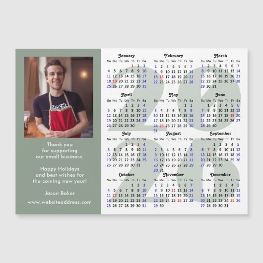 Moderne Sage Green 2026 Kalender Foto Magnetisch (Voorkant)