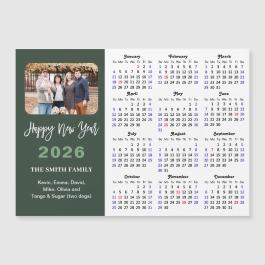 Moderne Sage Green 2026 Kalender Foto Magnetisch (Voorkant)