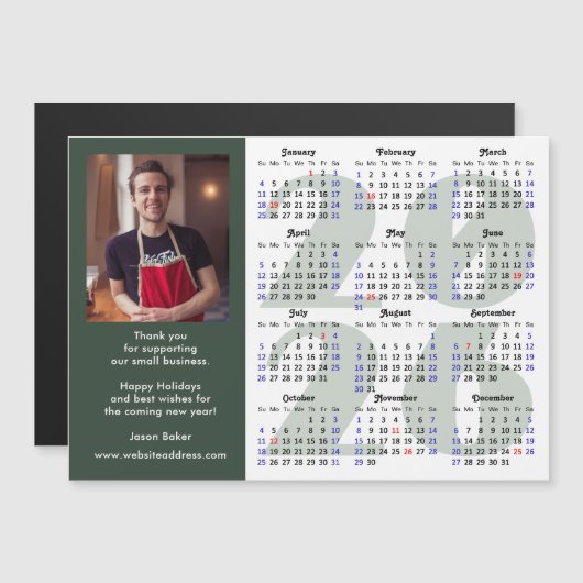 Moderne Sage Green 2026 Kalender Foto Magnetisch (Voorkant / Achterkant)