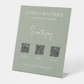 Moderne Sage Green 3 QR Code Betaling App Reclamebord Met Voetstuk (Voorkant)