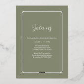 Moderne Sage Green Arch Foto Afstudeerfeest Folie Uitnodiging (Achterkant)