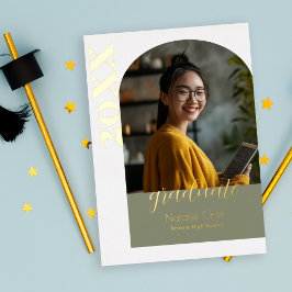 Moderne Sage Green Arch Foto Afstudeerfeest Folie Uitnodiging