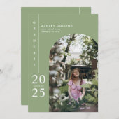 Moderne Sage Green Arch Foto Afstudeerfeest Kaart (Voorkant / Achterkant)