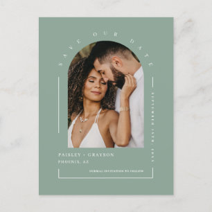 Moderne Sage Green Arch Photo QR Code Save Our Dat Briefkaart