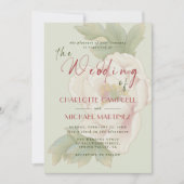 Moderne Sage Green Blush Peony Bloemen Foto Huweli Kaart (Voorkant)