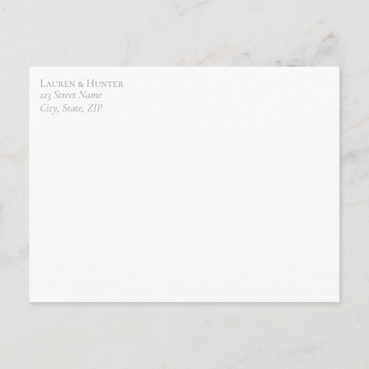 Moderne Sage Green Botanical No Menu RSVP Briefkaa (Achterkant)