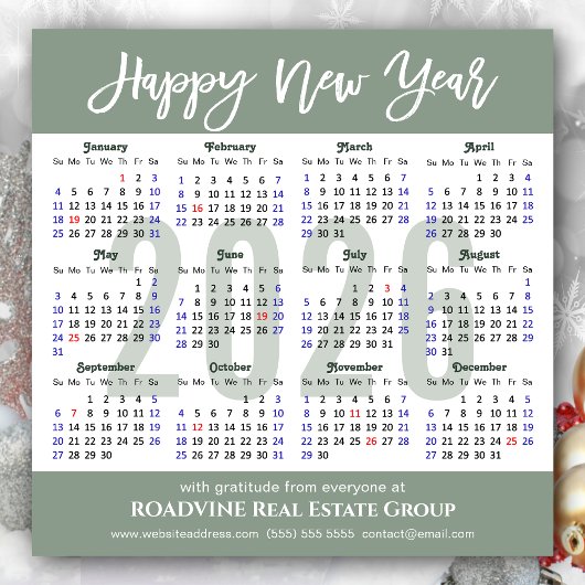 Moderne Sage Green Business 2025 Kalender Eenvoudi Feestdagenkaart