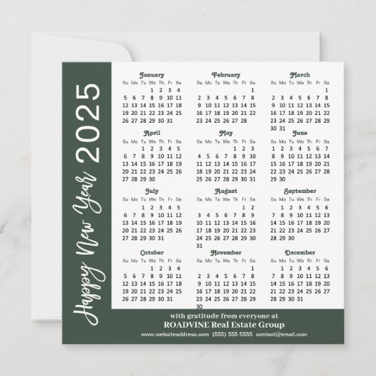 Moderne Sage Green Business 2025 Kalender Eenvoudi Feestdagenkaart (Voorkant)