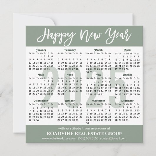 Moderne Sage Green Business 2025 Kalender Eenvoudi Feestdagenkaart (Voorkant)