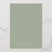 Moderne Sage Green Calligrafie Bruiloft Goud Folie Uitnodiging (Achterkant)