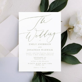 Moderne Sage Green Calligraphy Simple Wedding Kaart