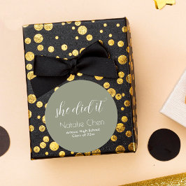 Moderne Sage Green Elegant Fonts Afstuderen Ronde Sticker