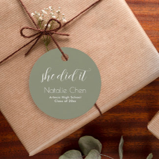 Moderne Sage Green Elegant Typografie Afstuderen Bedankjes Labels