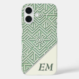 Moderne Sage Green en Cream geometrische iPhone 16 Hoesje