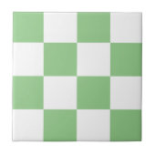 Moderne Sage Green en White Checkered Ceramic Tege Tegeltje (Voorkant)