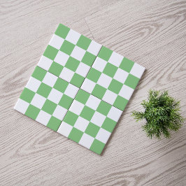 Moderne Sage Green en White Checkered Ceramic Tege Tegeltje