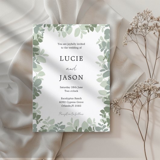 Moderne Sage Green Eucalyptus Botanische Huwelijk Kaart