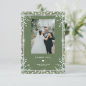 Moderne Sage Green Eucalyptus Glitter Huwelijk Bedankkaart (Staand voorkant)