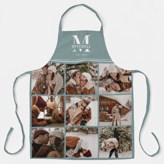 Moderne Sage Green Family Fotocollage | Monogram Schort (Voorkant)