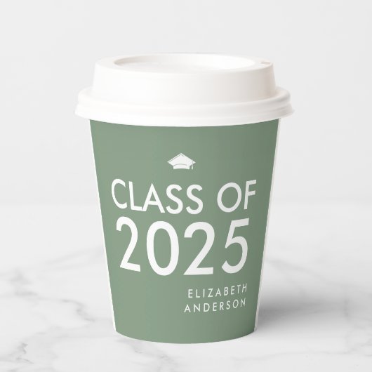 Moderne Sage Green gepersonaliseerde afstudeerfees Papieren Bekers (Voorkant)