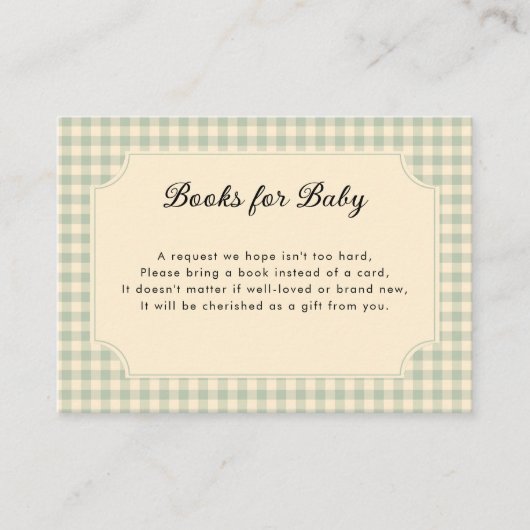 Moderne Sage Green Gingham Baby shower behuizing Informatiekaartje (Voorkant)