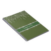 Moderne Sage Green Glitter Drip Mousserende Diaman Notitieboek (Rechterzijde)