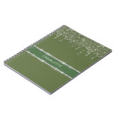 Moderne Sage Green Glitter Drip Mousserende Diaman Notitieboek (Linkerzijde)