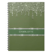 Moderne Sage Green Glitter Drip Mousserende Diaman Notitieboek (Voorkant)