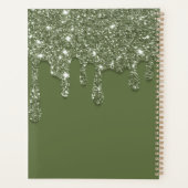 Moderne Sage Green Glitter Drip Mousserende Diaman Planner (Achterkant)