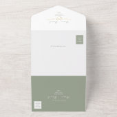 Moderne Sage Green Gold bruiloft All In One Uitnodiging (Buitenkant)