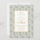 Moderne Sage Green Gold Foliage bruiloft uitnodigi Kaart (Voorkant)