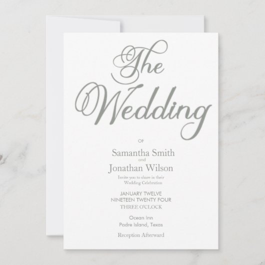 Moderne Sage Green Kalligrafie op White Wedding Kaart (Voorkant)