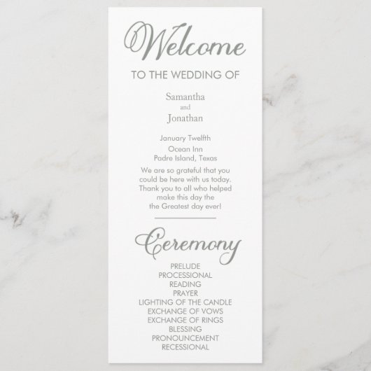 Moderne Sage Green Kalligrafie op wit programma Programmakaart (Voorkant)