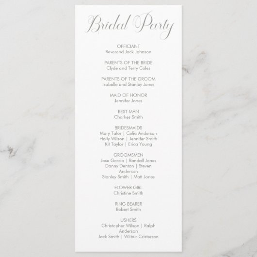 Moderne Sage Green Kalligrafie op wit programma Programmakaart (Achterkant)