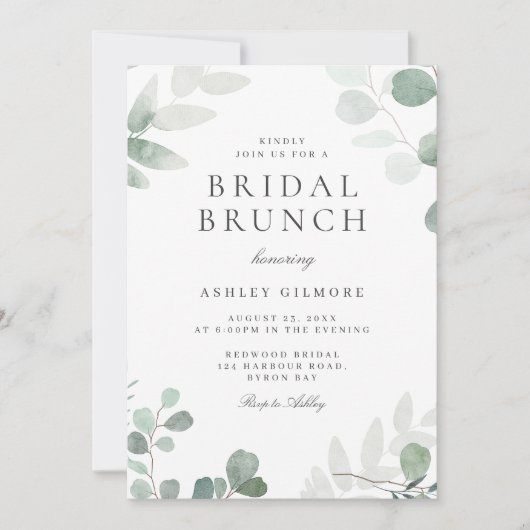Moderne Sage Green Leaf Vrijgezellenfeest Brunch Kaart (Voorkant)