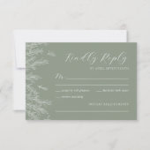 Moderne Sage Green Minimal Leaves Wedding RSVP Kaartje (Voorkant)