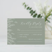 Moderne Sage Green Minimal Leaves Wedding RSVP Kaartje (Staand voorkant)