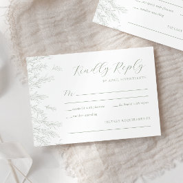 Moderne Sage Green Minimal Leaves Wedding RSVP Kaartje