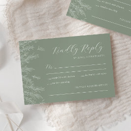 Moderne Sage Green Minimal Leaves Wedding RSVP Kaartje