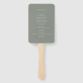 Moderne Sage Green minimalistisch huwelijksprogram Handwaaier (Achterkant)