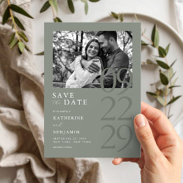 Moderne Sage Green minimalistische foto bruiloft Save The Date