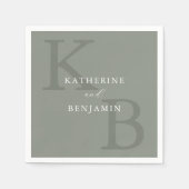 Moderne Sage Green Minimalistische Monogram Huweli Servet (Voorkant)