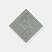Moderne Sage Green Minimalistische Monogram Huweli Servet (Hoek)