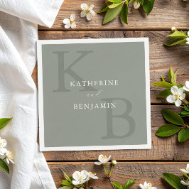 Moderne Sage Green Minimalistische Monogram Huweli Servet