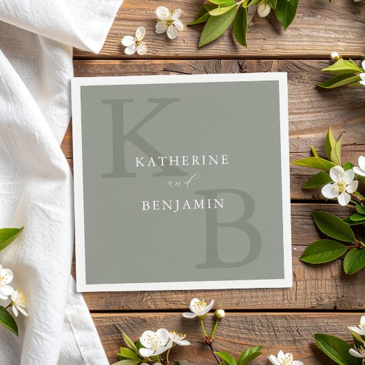 Moderne Sage Green Minimalistische Monogram Huweli Servet