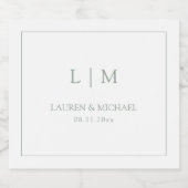 Moderne Sage Green Minimalistische Monogram Huweli Sparkling Wijnetiket (Enkel label)