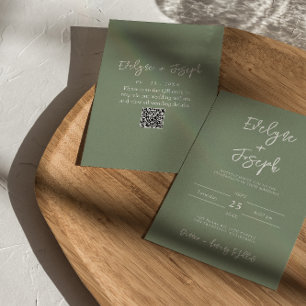 Moderne Sage Green Minimalistische QR Code Wedding Kaart